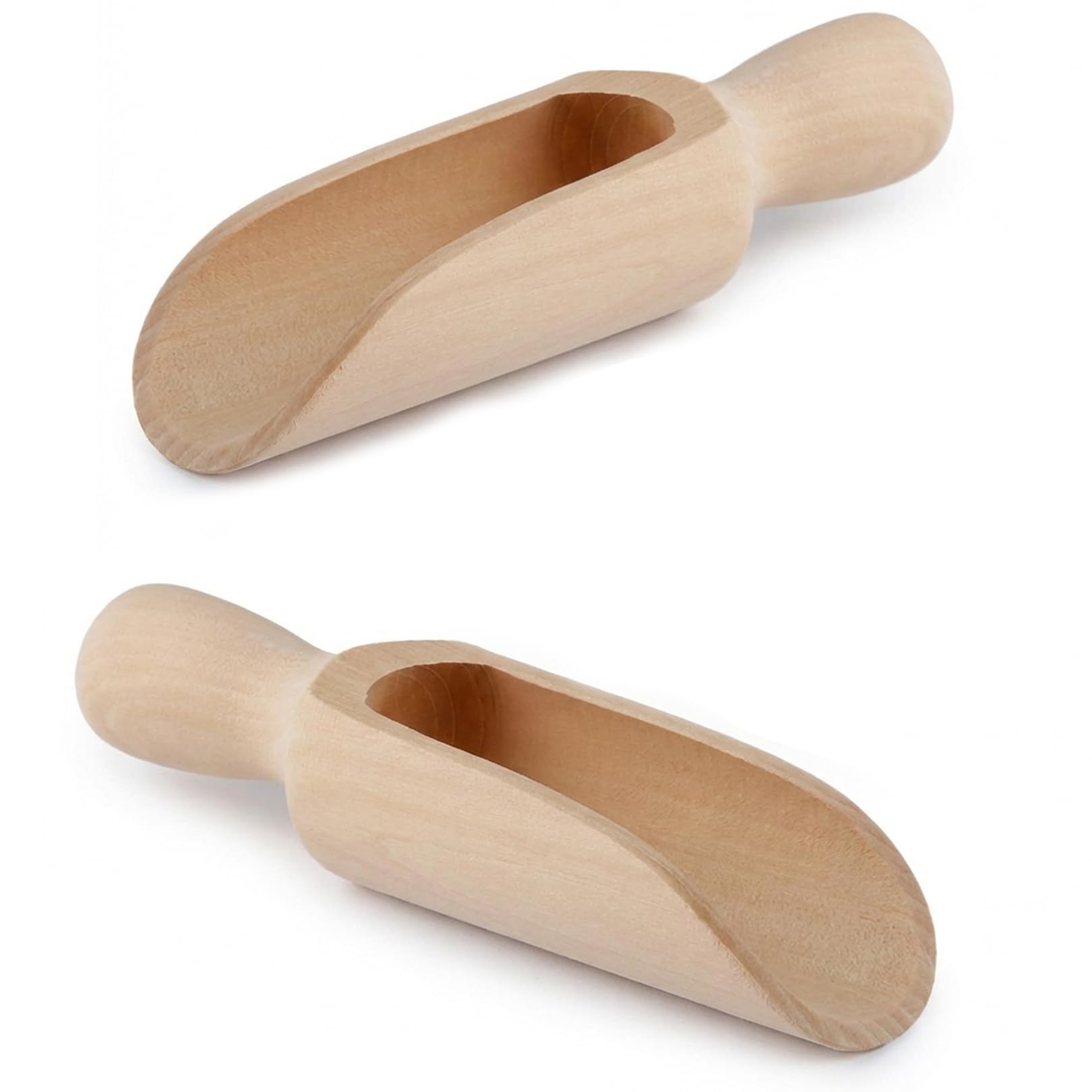 2 Pcs Wooden Scoop for Bath Salts, 14cm Natural Beech Wood Spoon for Flour, Coffee Beans and Laundry Powder, Durable Kitchen Scooper for Spice Jars, Canisters and DIY Gift Hampers, Easy to Clean