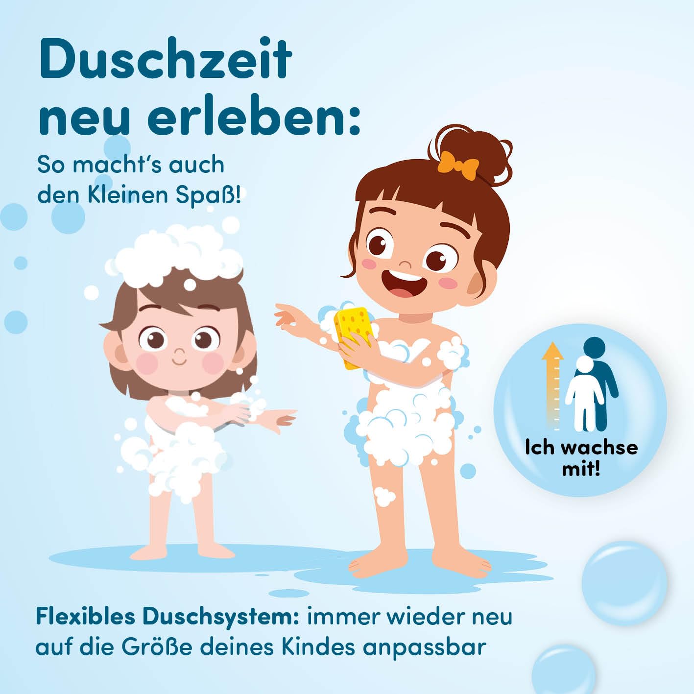 fredis Kinder-Dusche Motiv 'Weltkarte' | Spielerische Wasserabenteuer für Kinder, Montage ohne Bohren, Motiv-Platte mit Duschkopf, Schlauch & 2 Strahlarten | Fördert Selbstständigkeit und Spaß