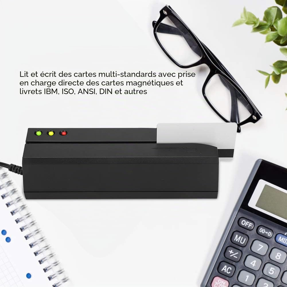 Encodeur de Lecteur de Carte Magnétique MSR605X, Lecture/écriture des 3 Pistes, Communication USB, Balayage Haute/Basse Vitesse, Prend en Charge la Norme IBM/ISO