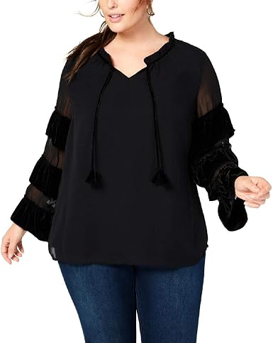 Co Plus Size Velvet-Illusion Sleeve Top 