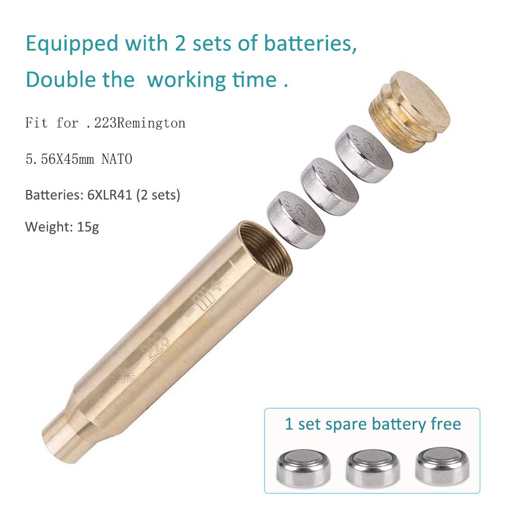 MOSANDON Bore Sight Cartridge .223 REM,Red Dot Laser Boresighter .223 5.56mm Remington Gauge with 2 Sets of Batteries