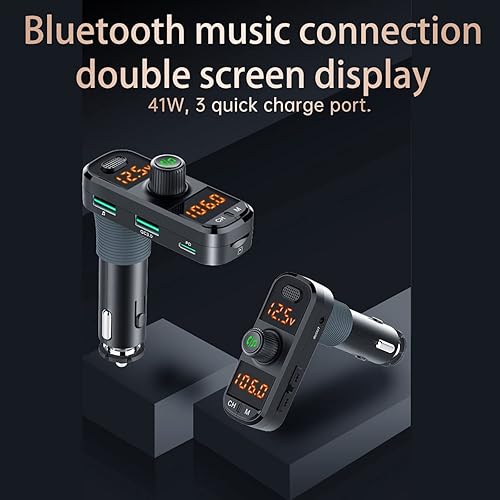 Miniatura 6 de Receptor de radio Bluetooth 5.0 para cambio de coche con 2 micrófonos más fuertes, cargador de coche USB PD QC 3.0 de 41 W, adaptador de audio