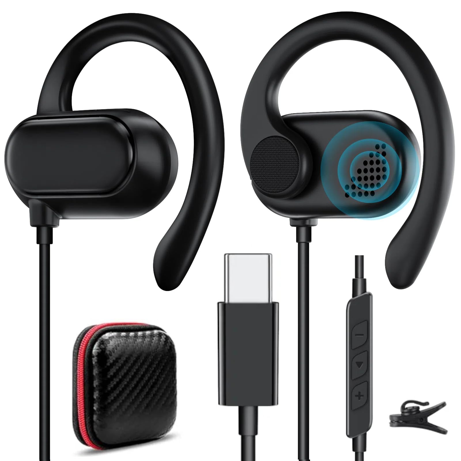 USB Type C Headphone Open Air Adjustable Over Ear Hook Headset School Kid Corded Earphone Laptop Wired Earbuds for iPhone 16 Pro Max 16e 15 Samsung S25 Edge S24 FE Android for iPad A16 11 Pixel 9a 9 8