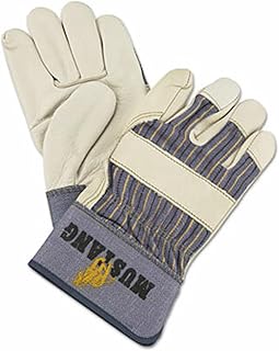 MCR Safety 1935L 12-Pairs Mustang Leather Palm Gloves - Large, Blue, Cream