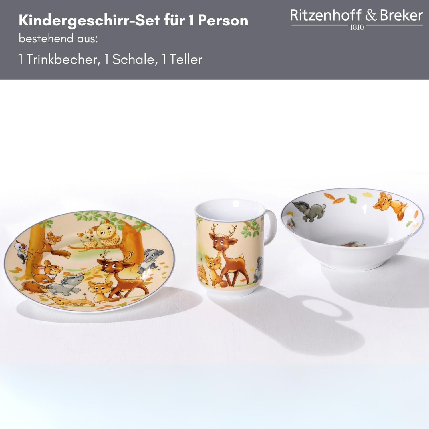 Ritzenhoff & Breker Set di stoviglie per bambini, motivo: animali della foresta, 3 pezzi