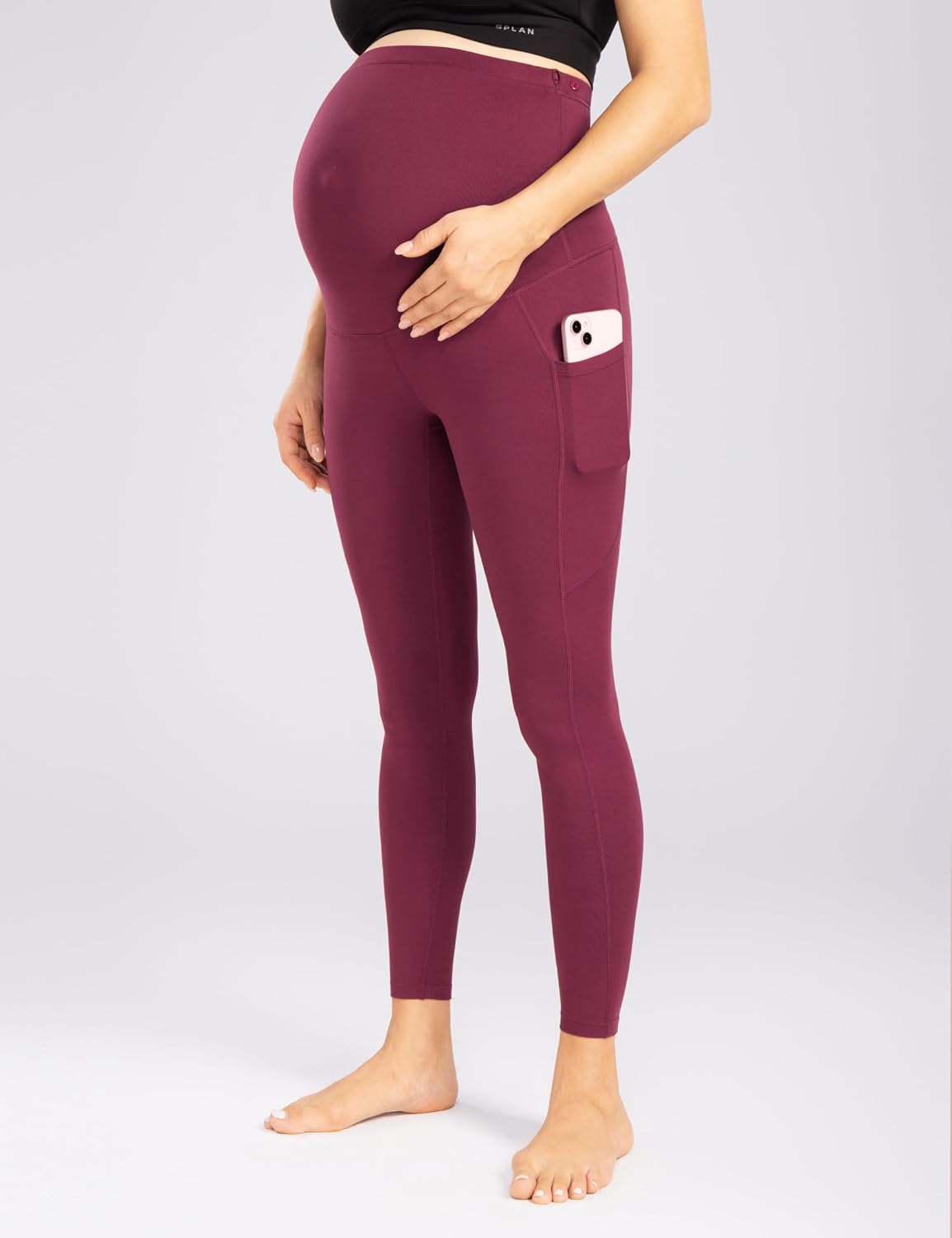 ENERFUL Womens Maternity Leggings with Pockets Workout Legging Pants Buttery Soft Pregnancy Active Wear Yoga Tights