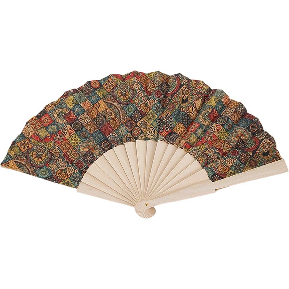 Fituenly Vintage Folding Fan for Women Flower Painting Gypsy Wooden Hand Fan for Dance Festival Decoration Fans Elegant Pattern Fan