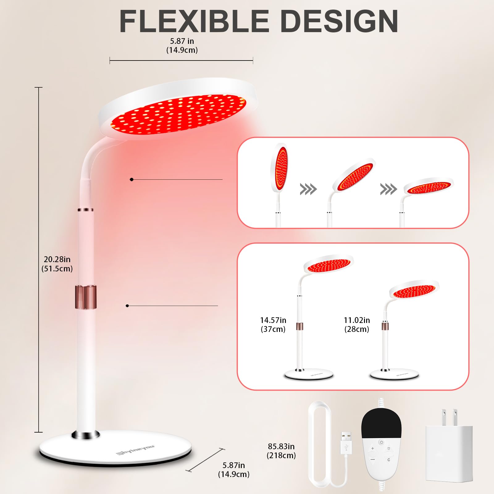 Rotlichtlampe, 660 nm Rotlicht & 850 nm & 940 nm Infrarotlampe, 100LED Red Lighs mit Flexiblem Schwanenhals, 9 Helligkeitsstufen & 15/30/45 Mins Timer, kompakt für Zuhause & Büro