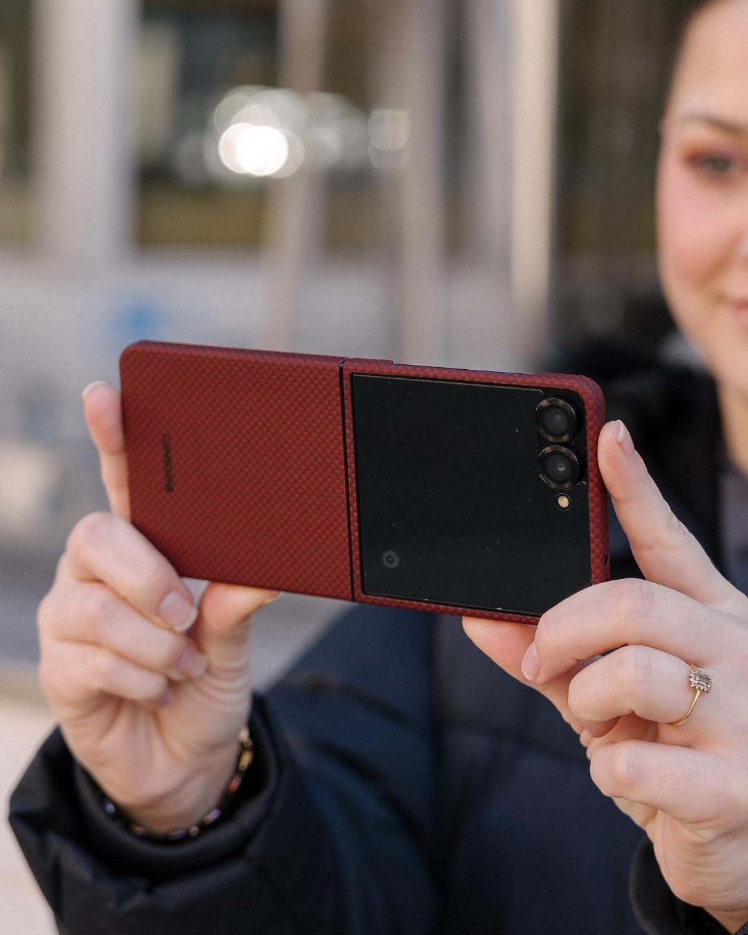 Thinborne Compatible with Samsung Galaxy Z Flip 7 Case, [600D Aramid Fiber] [Magnetic Charging] [Ultra Thin] [Minimalist Style] [Carbon Fiber Textures] - Red