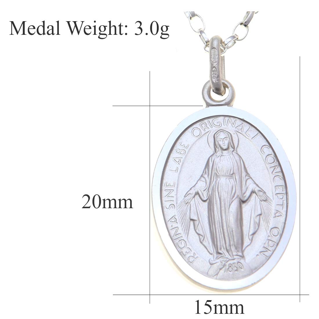 Alexander Castle Naszyjnik katolicki ze srebra wysokiej próby 925 – 20 mm x 15 mm, cudowny medal ze srebrnym łańcuszkiem 45 cm i pudełkiem na biżuterię, Srebro szterlingowe