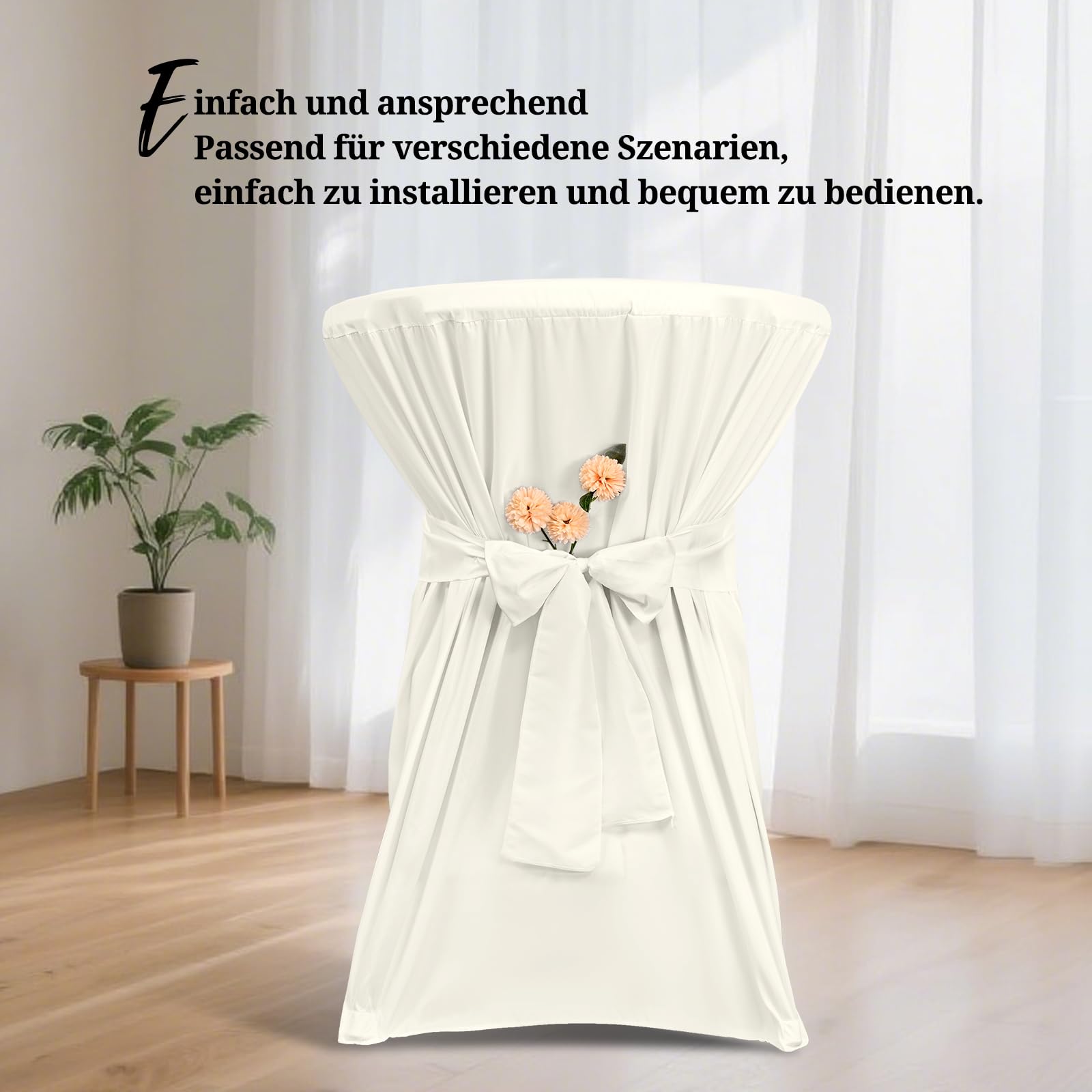 Teruntrue 6 Stück stehtisch hussen Elfenbein,Stehtischhusse Elfenbein für Ø 60-65 cm Stehtische und Bistrotische, Tischdecke aus Polyester mit Fußtaschen