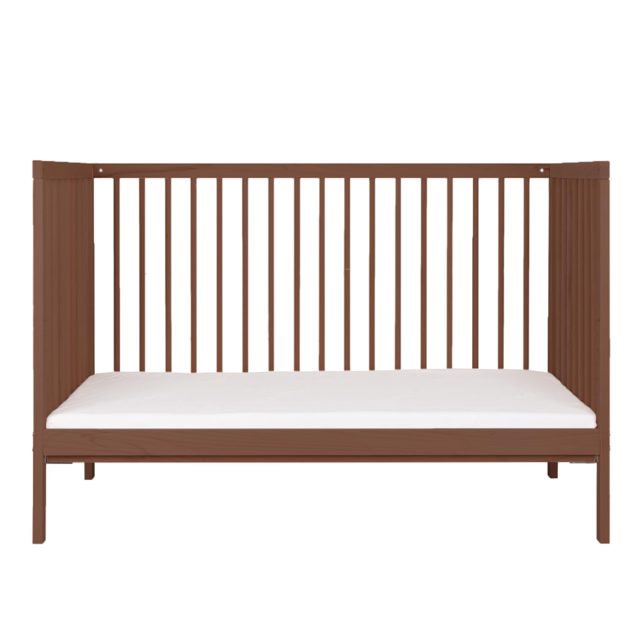 Mokee Mini Lit Bébé Évolutif 60x120cm - Lit Convertible Bébé 100% en Bois Massif - Berceau en Bois Transformable en Lit Enfant - Sommier à Lattes - Lit à Barreaux - Noyer