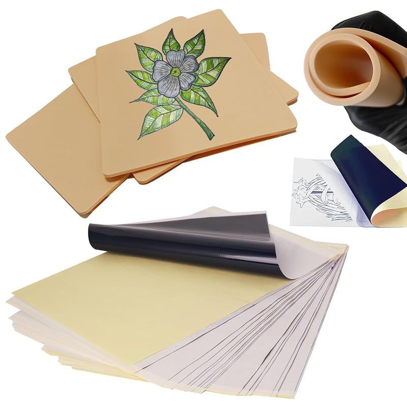 Kit Narkysus para Prática de Tatuagem com 3 Folhas de Pele Sintética de Silicone de 3 mm e 15 Papéis de Transferência