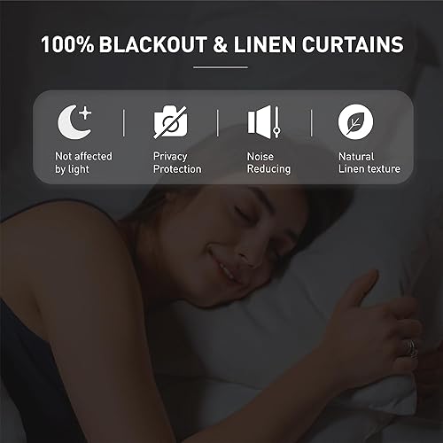 Miniatura 4 de KangBang Cortinas opacas de lino beige de 72 pulgadas de largo y 6 pies, bolsillo con lazo trasero para oscurecer la habitación, cortinas de