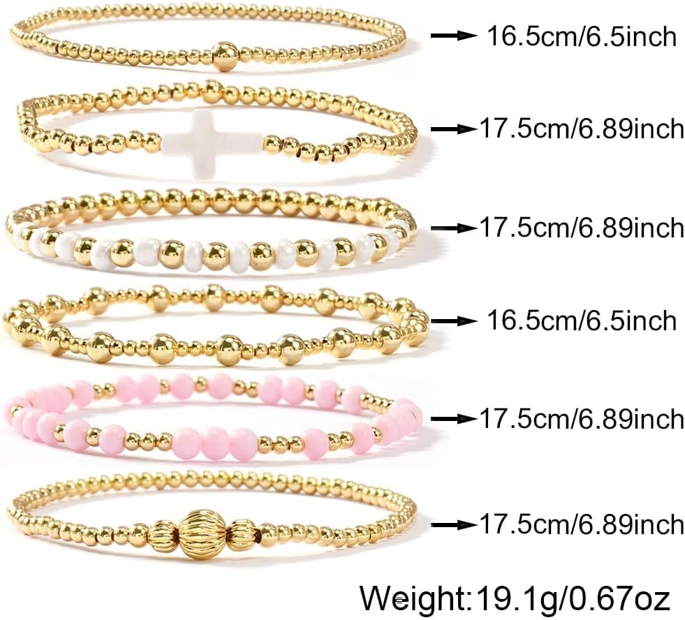 Gold Beaded Bracelets Stack for Women Valentines Day Gifts for Her Stackable 14K Gold Plated Beads Ball Cross Bracelet Boho Christian Jewelry Faith Friendship Birthday Gifts for Women - Image 7