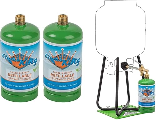 Flame King Tanque cilíndrico de propano vacío recargable de 1 libra, reutilizable, cumple con DOT, 16.4 onzas (paquete de 2), verde (YSN164-2) y