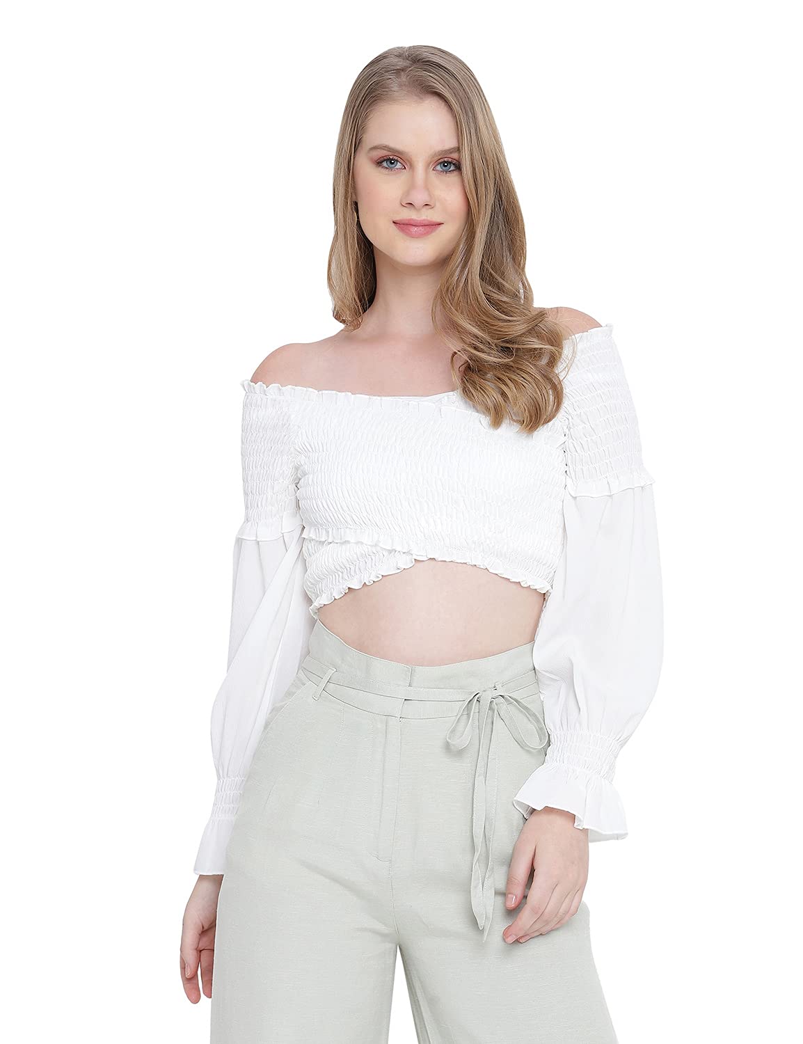 oxolloxo Solid Smooth White Bustier wrap Crop top-picture-15