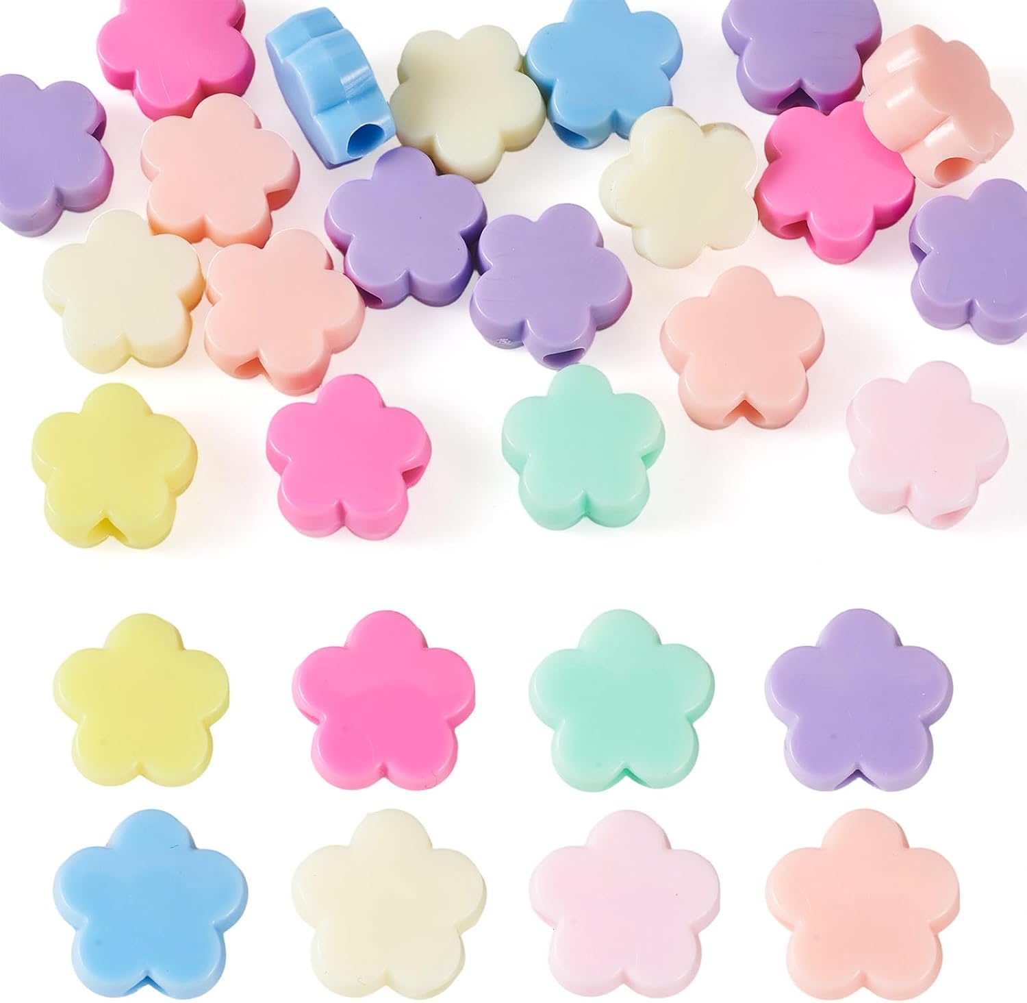 FASHEWELRY 20Pcs Large Hole Macaron Color Flower Beads for Paracord Making