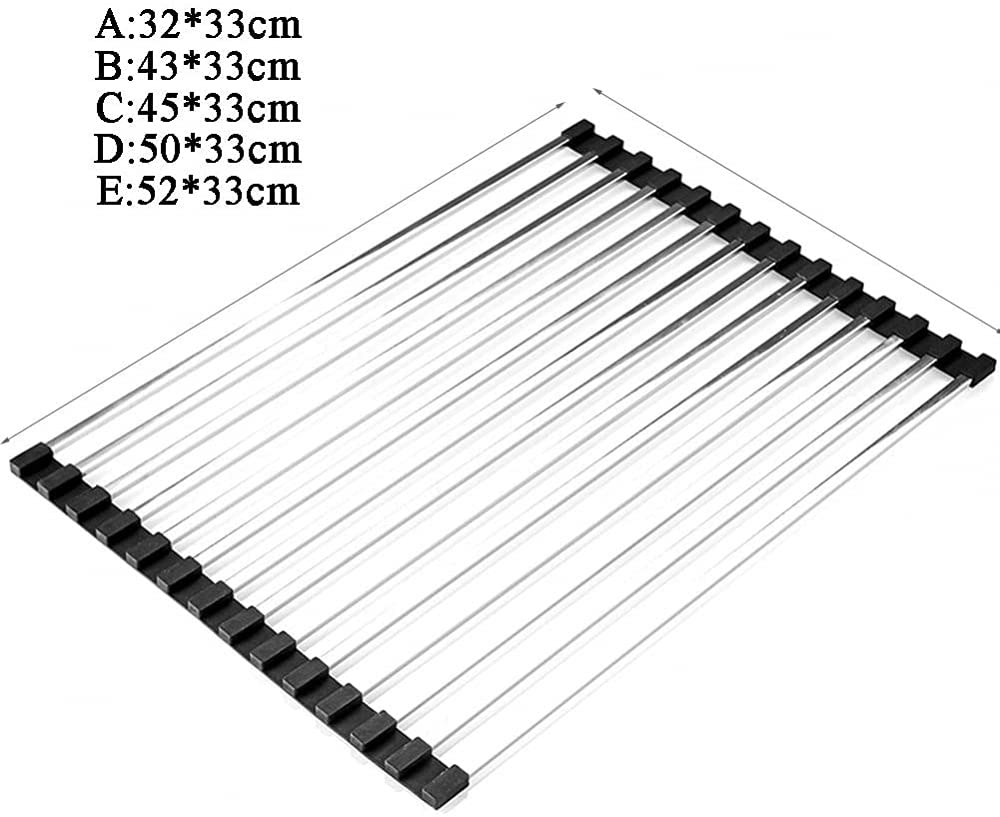 Rejilla Para Secado De Drenaje De Acero Inoxidable 304, Rejilla Multifunción Con Persiana Enrollable De Cocina, Rejilla Plegable Para Almacenamiento De Cubiertos Para Frutas Y Verduras.-E