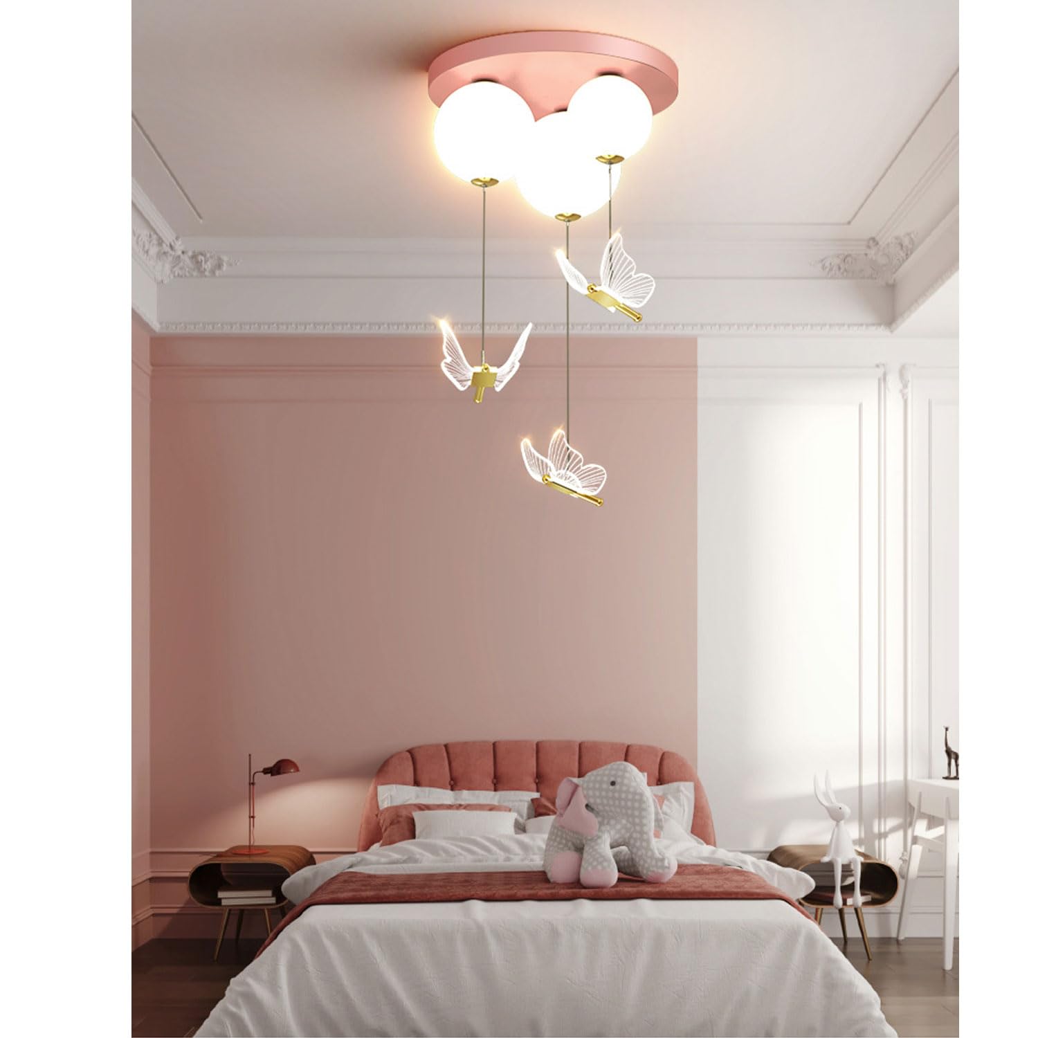 Lampadario a sospensione a LED da soffitto per cameretta dei bambini, moderno, da 45 cm, con luce calda e fredda, per ragazzi e ragazze, a forma di farfalla, altezza regolabile.