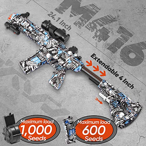 Large Splatter Blaster Water Gun For Orbeez, Manual & Automatic Gel Ball Blaster With Drum With 40000 Water Beads, For Outdoor Activities - Shooting Team Game, Ages 12+, Blue Devil #TOP4