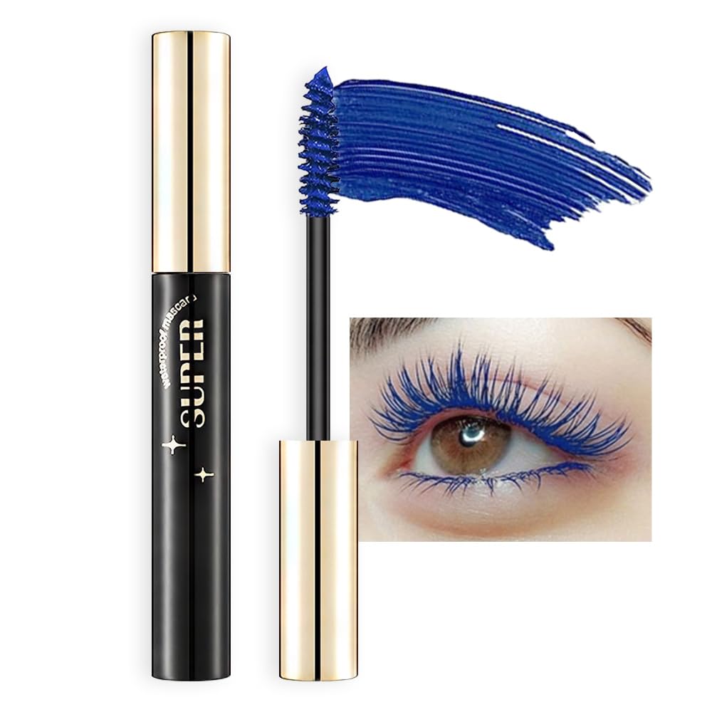 Colored Colorful Waterproof Mascara for Eyelashes Set,Blue White Black Brown Purple Long lasting Charming Voluminous Cruelty Free Vegan Eye Makeup (A-1Pc 2# Blue, A)
