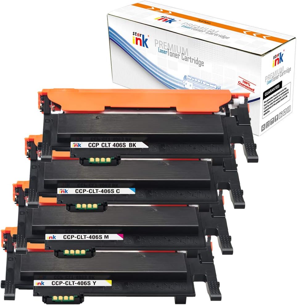 Starink Compatible Toner Cartridge Replacement for Samsung 406 CLT-406S CLT-K406S CLT-C406S CLT-M406S CLT-Y406S for Xpress C460FW C460W C410W CLX-3305 (1 Black, 1 Cyan, 1 Magenta, 1 Yellow, 4 Pack)