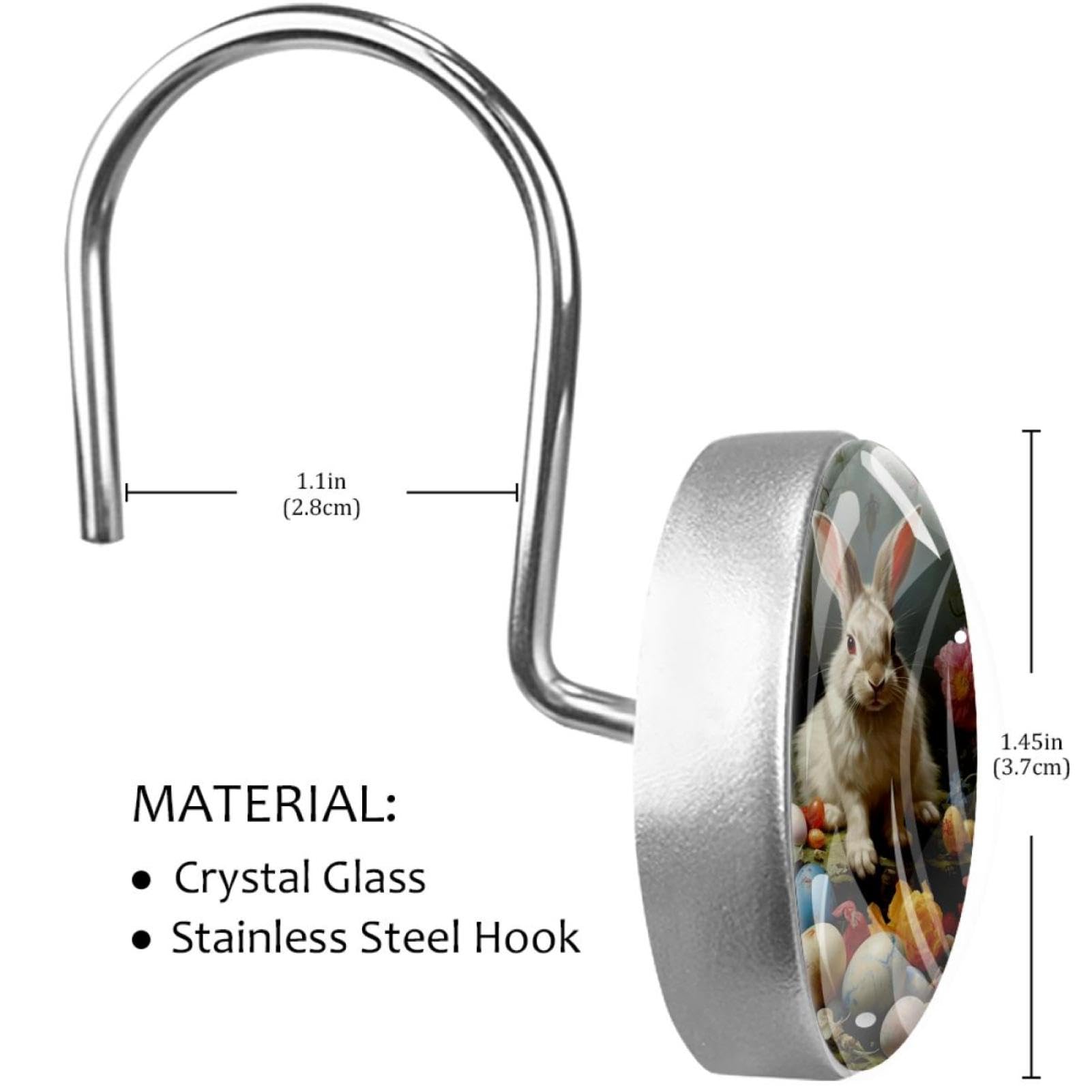 Easter Bunny O Shower Curtain Hooks, Decorative Curtain Rings Rust Resistant Glass Shower Hooks for Bathroom Shower Rods,1 Pack Rustproof Stainless Steel Rings for Curtain and Liner