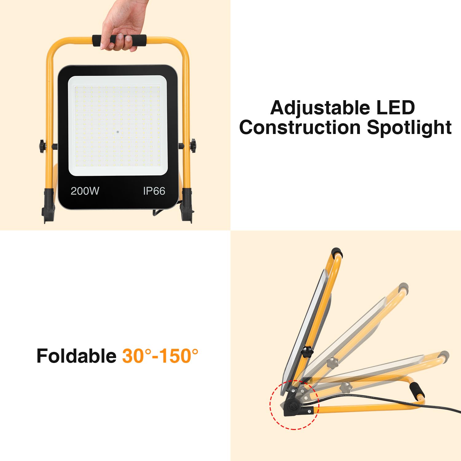 Fiqops 2x LED Baustrahler 200W 16000LM, Baustrahler LED mit stativ und 3m Kabel,LED Arbeitsleuchte mit Stecker,IP66 Wasserdichter Arbeitsscheinwerfer für Garage Werkstatt Baustelle,Kaltweiß