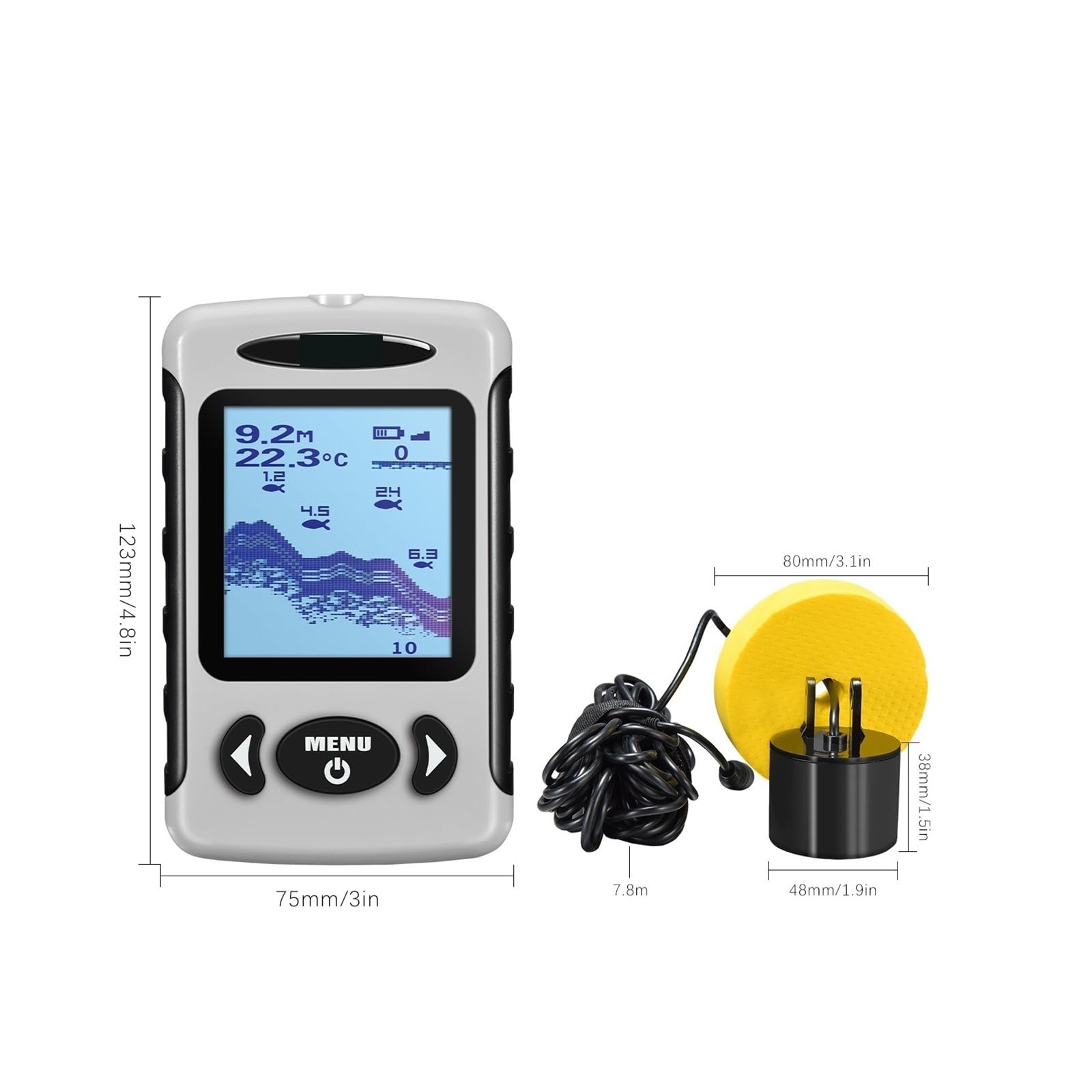 Ecoscandaglio, Ecoscandaglio portatile LCD da 2, pollici 200KHz/83KHz Rilevatore doppia frequenza sonar 100M for la pesca sul ghiaccio