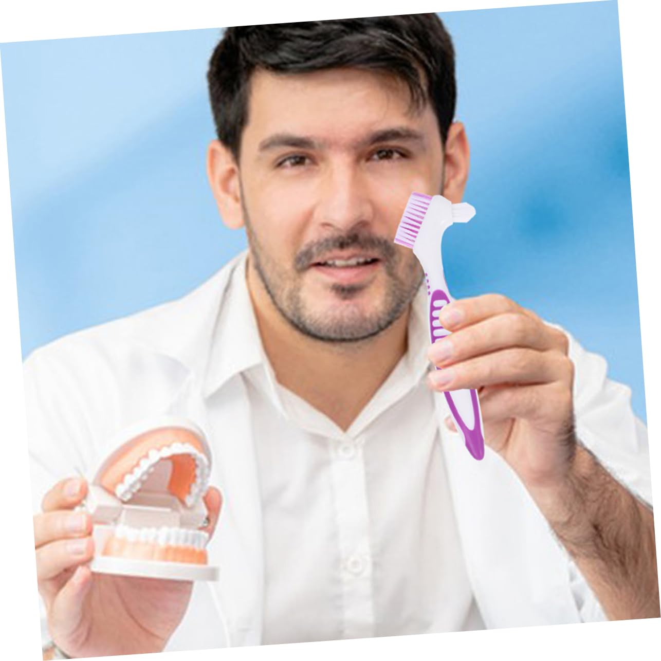 Baluue 20pezzi Spazzolini Per Pulizia Protesi Spazzola Doppia Faccia Con Manico Ergonomico Antiscivolo Perfetta Per Igiene e Manutenzione Denti Finti