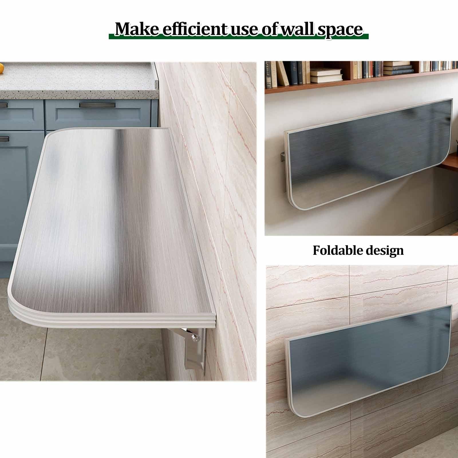 Tavolo pieghevole a parete, ripiano pieghevole per lavanderia, scrivania sospesa in acciaio inossidabile con staffe, postazione di lavoro pieghevole da montare a parete per ufficio(100*30cm)