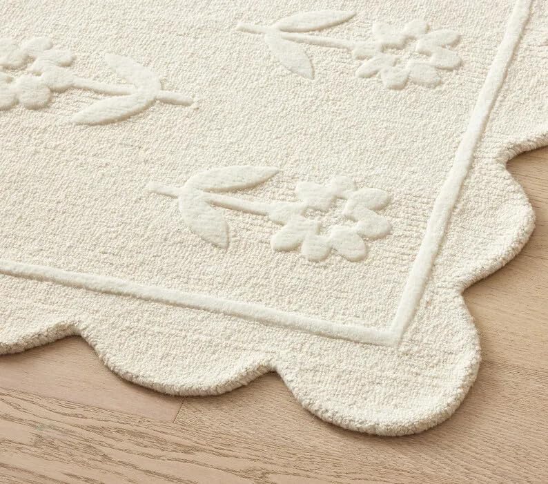 Hand Tufted New Zealand Wool Area Rug, Colorful Flourish Floral Design, Soft Handmade Medium Pile Carpet for Kids Room, Nursery & Playroom, Rectangular