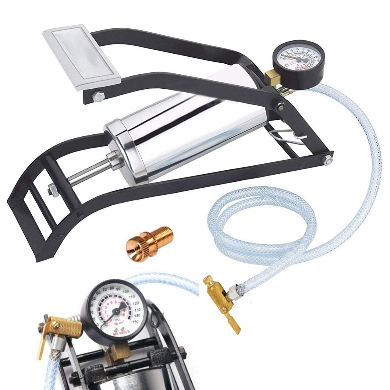 Exxelo 150PSI Foot Operated Air Pump Heavy Steel Body Foot Pump, Inflator for Car and Bike Tyre, Football, Cycle, Pools, Sports Compact Heavy Duty Pump Made in India (B0D9TNGS8J) Amazon Price History, Amazon Price Tracker