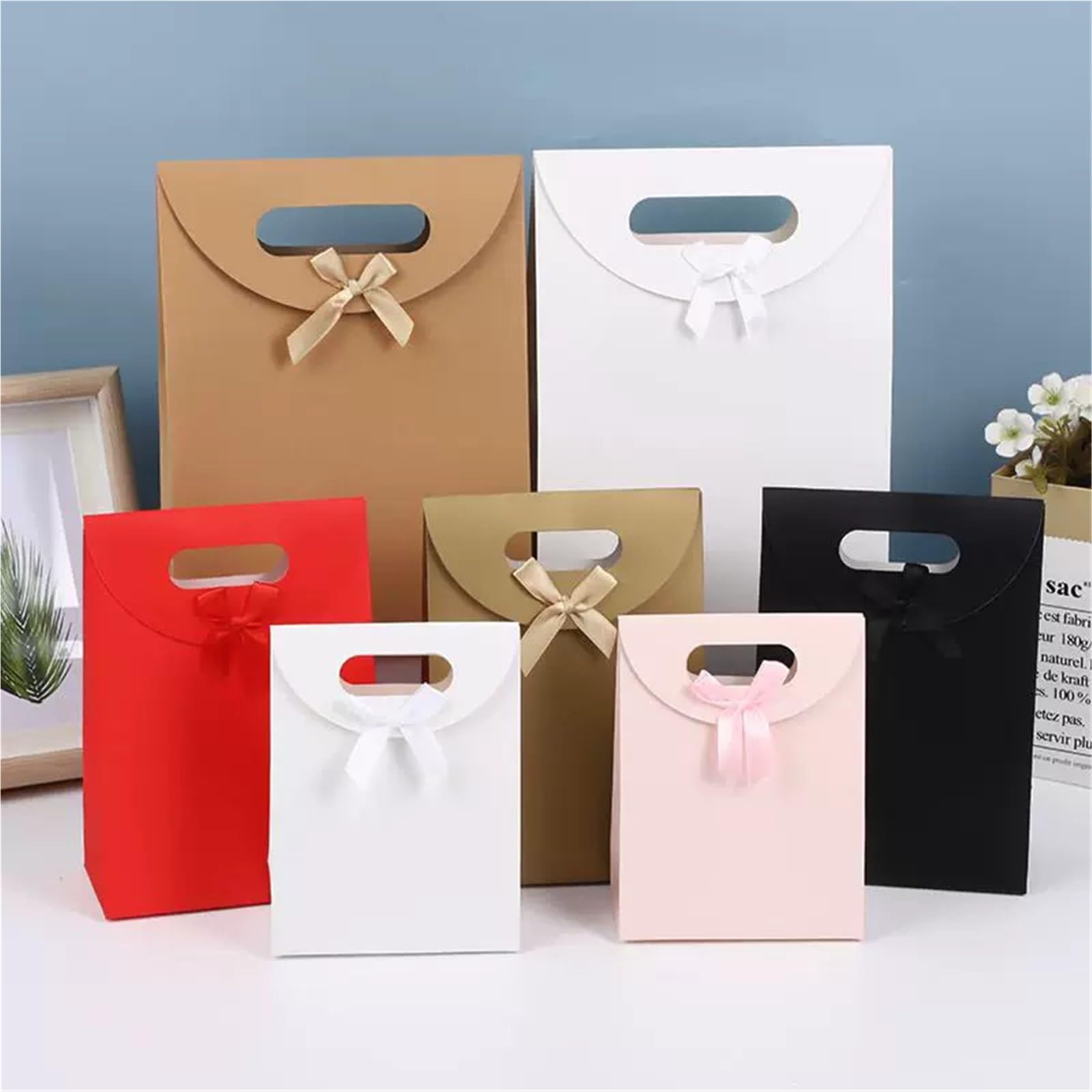 15pcs Birthday Gift Bags, Metal Wire Sealed, Paper, Folding Lid, Candy Packaging Box, Bow Tie per Feste e Vacanze(Red)