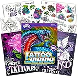 Tattoo Mania Bundle ~ 125+ Pieces Hardcore Tattoos with Monsters, Skulls, Roses, Midnight, Wicked and More | Party Favor Supplies Costume Accessories