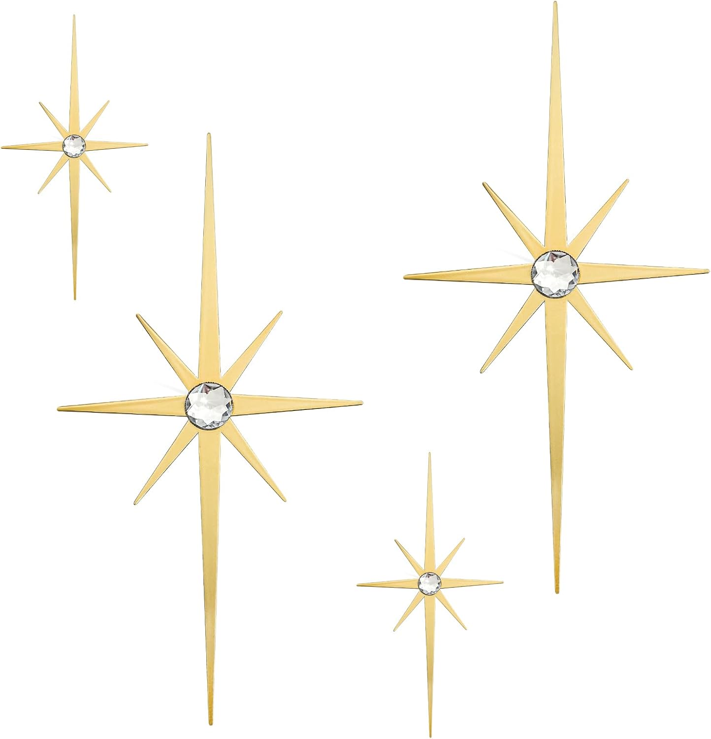 sxnzequnze 4 Pack Metal Star Wall Art 8 Pointed Starburst Wall Decor Set with 2 Large & 2 Small Pieces Mid Century Celestial Metal Wall Sculpture for Bedroom Living Room Office Gallery Wall