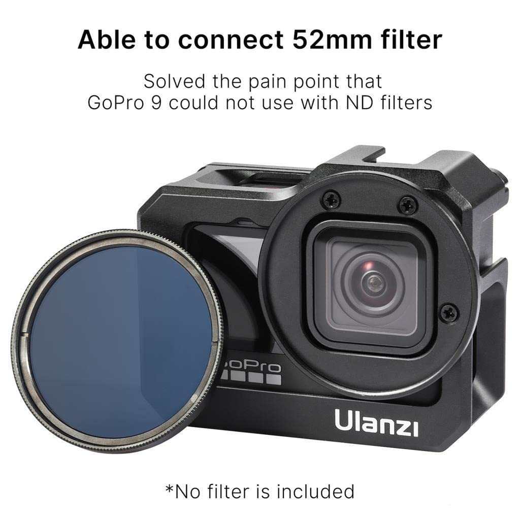 ULANZI Vlog Cage G9-5 - kompatybilny z GoPro Hero 9 Black - Metalowa obudowa z adapterem filtra i uchwytem na zimne buty