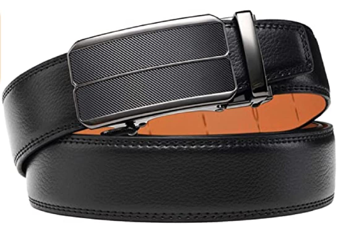 Contacts Genuine Leather Belt for Men with Autolock Buckle - Micro Adjustable Belt Fit Everywhere | Formal & Casual | Elegant Gift Box (21 Black)…