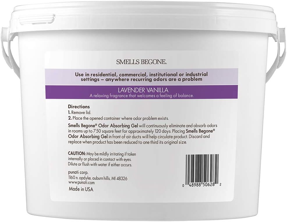 SMELLS BEGONE 1-Gallon Gel Odor Eliminator – High-Capacity, Long-Lasting Absorber for Large Basements, Garages, Workshops & Commercial Areas – Remove Tough Odors with Essential Oils (Lavender Vanilla)