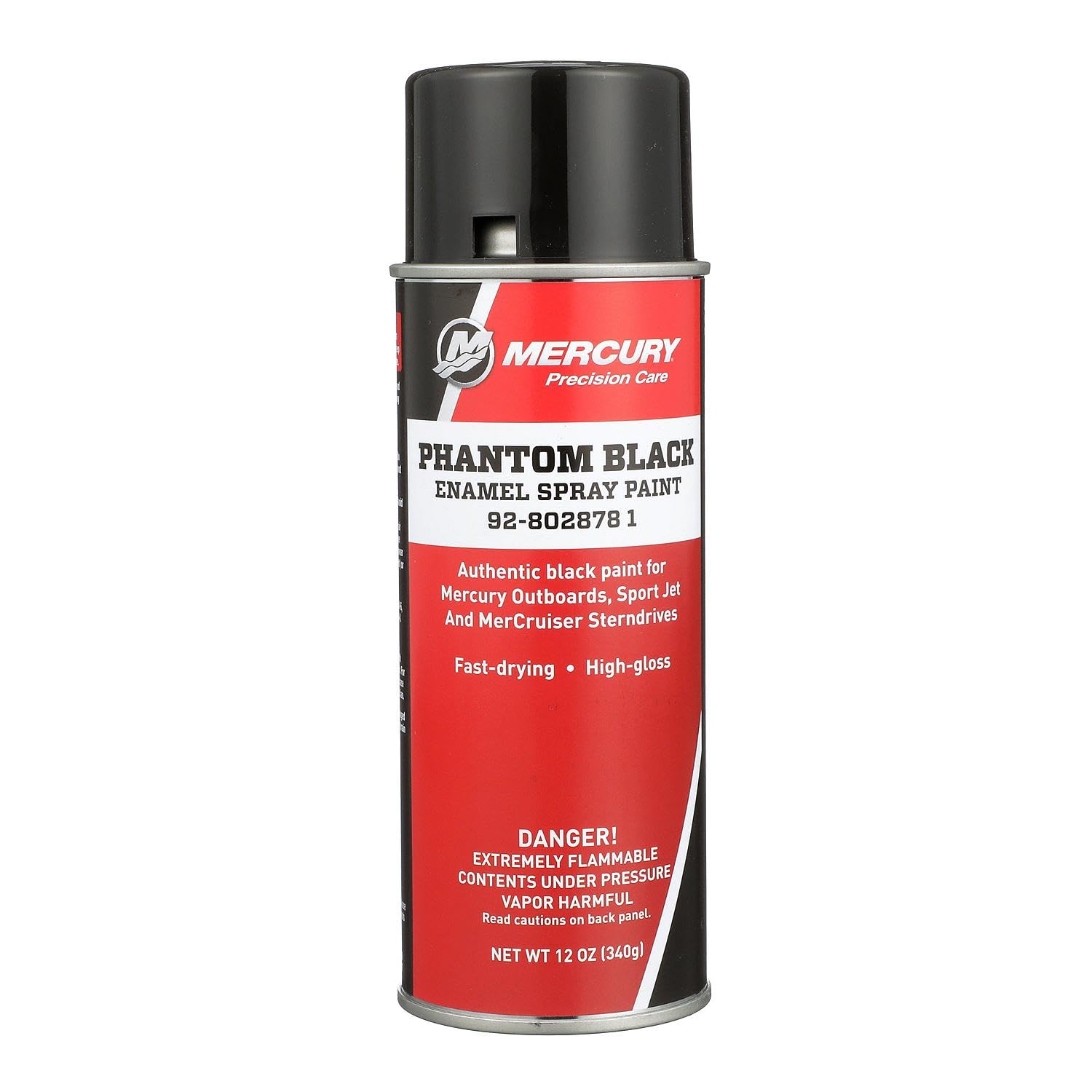 MERCURY 8028781 Phantom Black Enamel Spray Paint and MerCruiser, 12 oz Spray Can