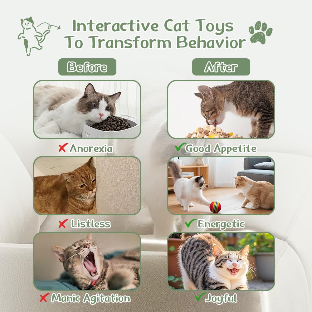Katzenspielzeug, 33 Stück, entzückendes interaktives Sorten-Set für Katzen und Kätzchen, mit Katzenminze-Spielzeug, Knisterbälle, Katzenballspielzeug, Federn zur Reduzierung von Angst und