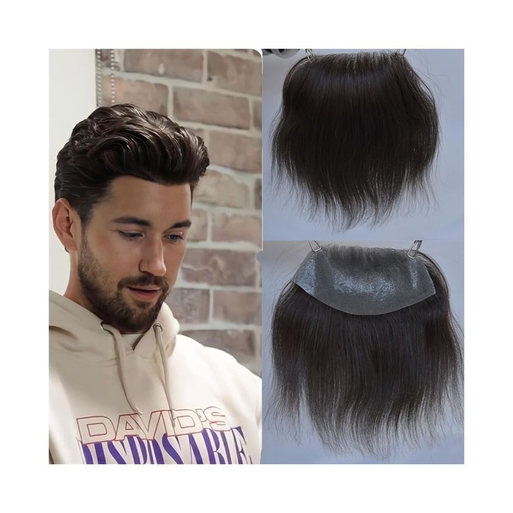 Peruka męska Peruka z linii włosów dla mężczyzn ludzkich 7x16cm PU Skin Base D Style Frontal Hairline Hairpieces Peruka dla mężczyzn(1B#)