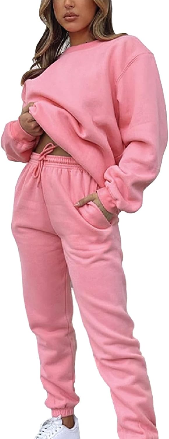 Women's Pullover Tracksuit Fleece Sweatshirt Jogging Pants 2 Pieces Sweatsuits - Image 2
