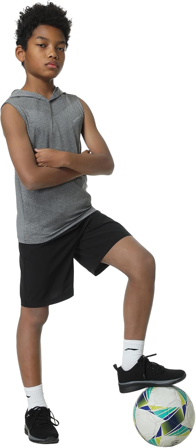 EXARUS Boys Tank Tops Athletic Sleeveless Hoodie Quick Dry Muscle Shirts Hooded Kids Teen Youth