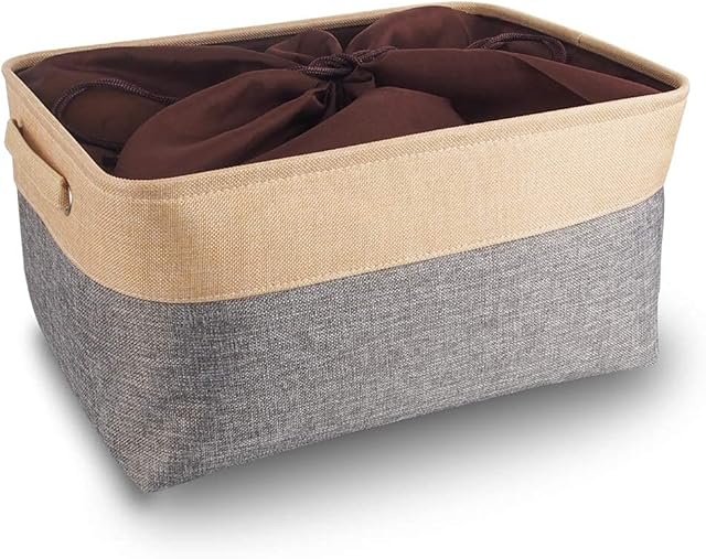 Mangata Jumbo Canvas Storage Box, Fabric Storage Basket with Handles & drawstring for Cupboards, Shelves, Clothes, Toys (Extra Large, Foldable, Grey Beige)