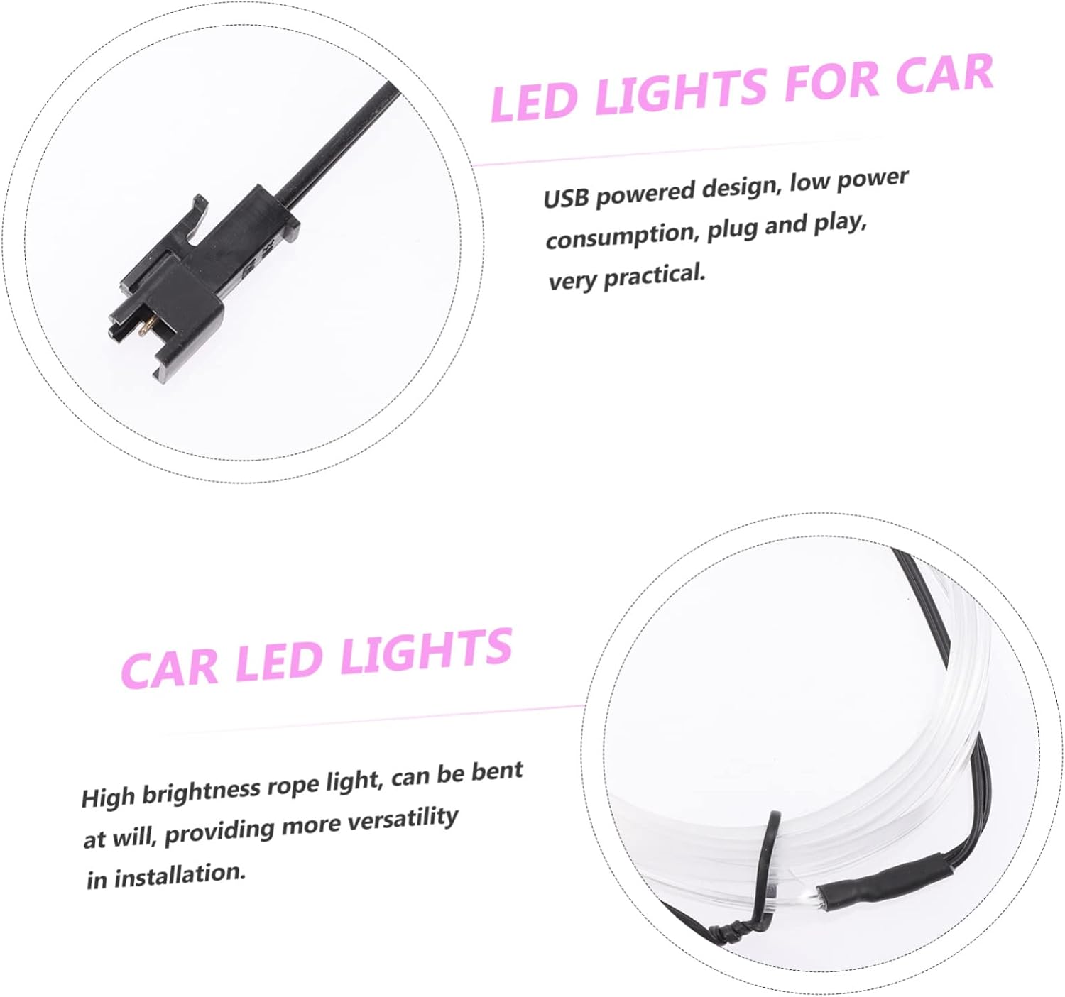 Alipis 3pcs Car Led Lights Ambient Lighting for Car Interior Under Kit High Brightness USB-Powered Easy to Install