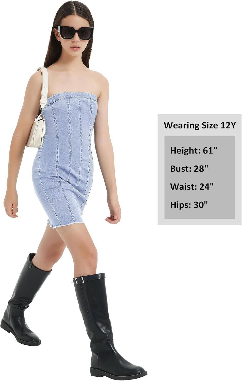 EXARUS Girls Denim Dress Spaghetti Strap/Strapless Jean Dresses Teen Casual Summer Tween Concert Party Kids 8-14Y