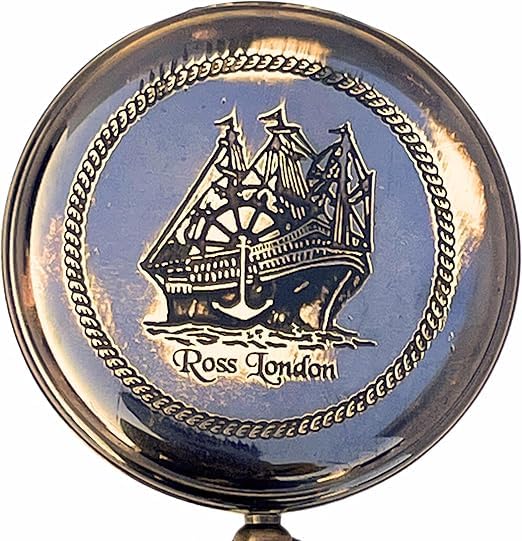 Brújula de bolsillo redonda náutica Ross London de latón para navegación marina miniatura 1