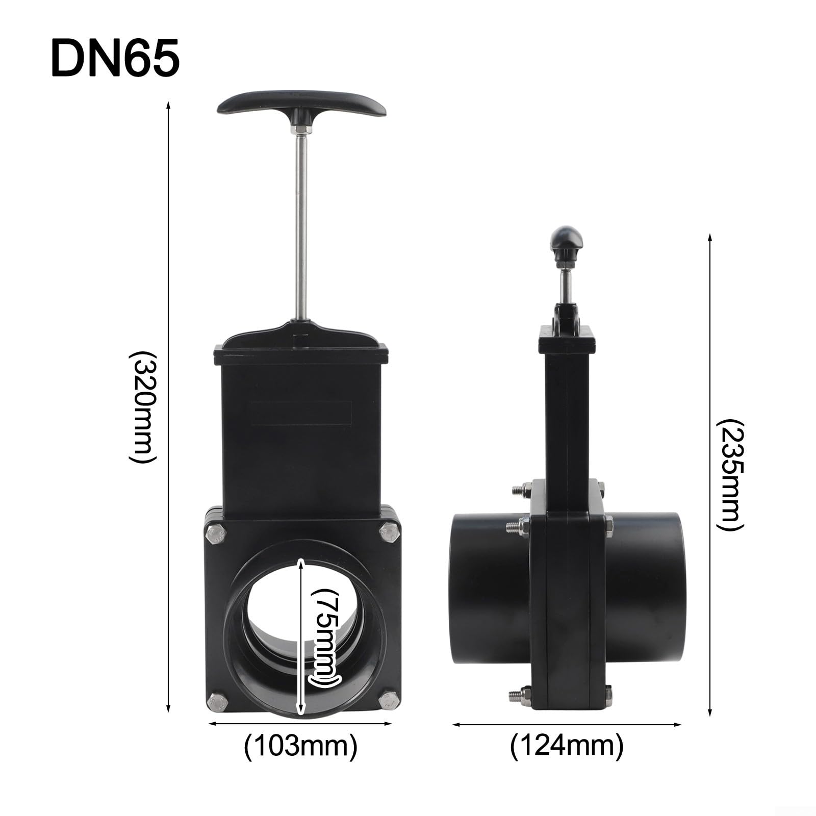Alloggiamento valvola di scarico con maniglia per camper, 50 mm/75 mm, compatibile con attacchi standard a canale per camper e rimorchi, nero (75 mm)